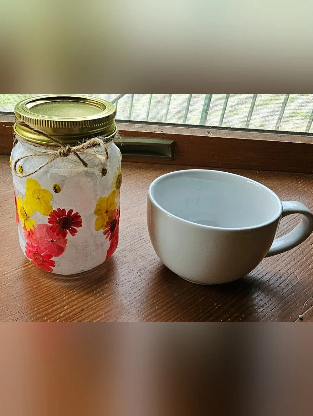 Handmade Floral Mason Fairy Jar Sunset Glow Lantern Nightlight Decor